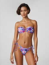 Women's Pink Floral Bikini Set - Strapless Two-Piece Swimsuit with Low-Waist Bottoms