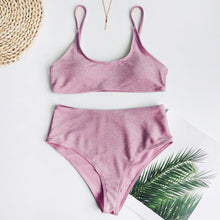 Women's Glitter High-Waisted Bikini Set - Shiny Two-Piece Swimsuit