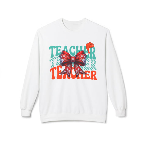 Christmas Coquette Teacher - Fleece Crewneck Sweatshirt