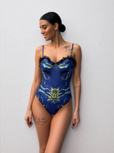 Women's Lace One-Piece Swimsuit - Gold Print Thong Bathing Suit with Push-Up Support