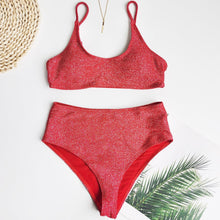 Women's Glitter High-Waisted Bikini Set - Shiny Two-Piece Swimsuit