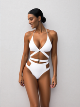 Women's High-Waist Bikini Set - V-Cut Tie and Buckle Detail Swimwear