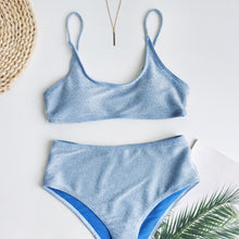 Women's Glitter High-Waisted Bikini Set - Shiny Two-Piece Swimsuit