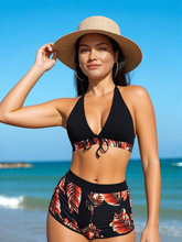 Stylish Black Leaf Print Womens Bikini Set-Sher-T