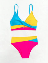 Women's Two-Piece Colorblock Bikini Set - High-Waisted with Spaghetti Strap Top