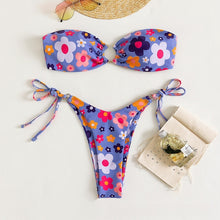Women's Pink Floral Bikini Set - Strapless Two-Piece Swimsuit with Low-Waist Bottoms
