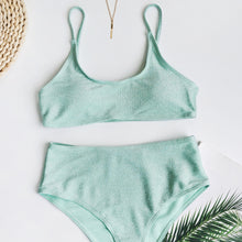 Women's Glitter High-Waisted Bikini Set - Shiny Two-Piece Swimsuit