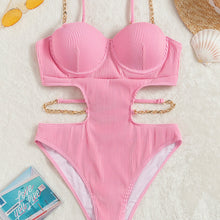 Women's Striped One-Piece Swimsuit - High-Cut Bathing Suit with Padded Cups and Spaghetti Straps
