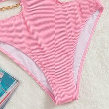 Women's Striped One-Piece Swimsuit - High-Cut Bathing Suit with Padded Cups and Spaghetti Straps