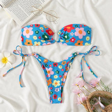 Women's Pink Floral Bikini Set - Strapless Two-Piece Swimsuit with Low-Waist Bottoms