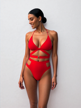 Women's High-Waist Bikini Set - V-Cut Tie and Buckle Detail Swimwear