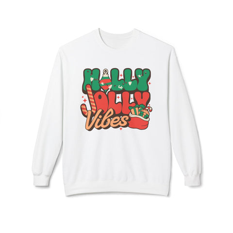 Holly Jolly Vibes Christmas - Fleece Crewneck Sweatshirt