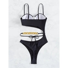 Women's Striped One-Piece Swimsuit - High-Cut Bathing Suit with Padded Cups and Spaghetti Straps