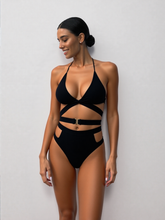 Women's High-Waist Bikini Set - V-Cut Tie and Buckle Detail Swimwear