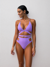Women's High-Waist Bikini Set - V-Cut Tie and Buckle Detail Swimwear