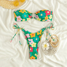 Women's Pink Floral Bikini Set - Strapless Two-Piece Swimsuit with Low-Waist Bottoms