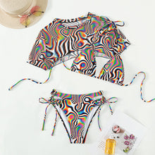 Women's 3-Piece Swimsuit Set - Swirl Print Bikini with Boho Cover-Up