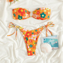 Women's Pink Floral Bikini Set - Strapless Two-Piece Swimsuit with Low-Waist Bottoms